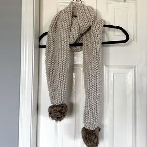 Big Wool Scarf with Faux Fur Poms